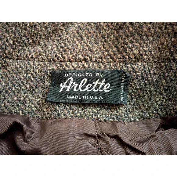 Vintage Arlette Wool Tweed Coat Made in USA Brown Herringbone Wool - Picture 6 of 10